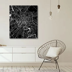 «План города Москва, Россия, в чёрном цвете» в интерьере белой комнаты в скандинавском стиле над комодом