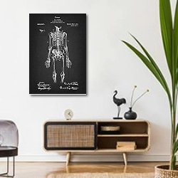 «Патент на анатомический скелет, 1911г» в интерьере комнаты в стиле ретро над тумбой