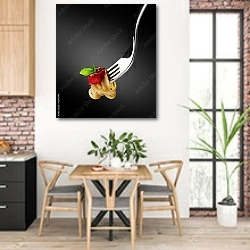 «Спагетти на вилке 1» в интерьере кухни с кирпичными стенами над столом