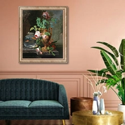 «Still Life With Flowers In A Vase And Goldfish Bowl» в интерьере классической гостиной над диваном
