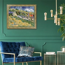 «Хижины» в интерьере в классическом стиле с зеленой стеной