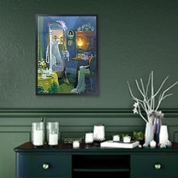 «Dressing Room» в интерьере прихожей в зеленых тонах над комодом