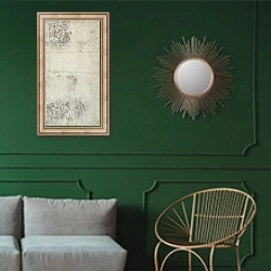 «Study for The Last Judgment» в интерьере классической гостиной с зеленой стеной над диваном