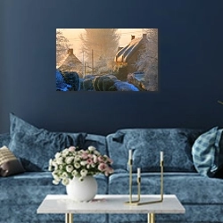 «Англия. Графство Глостершир. Деревушка Котсуолдс» в интерьере современной гостиной в синем цвете