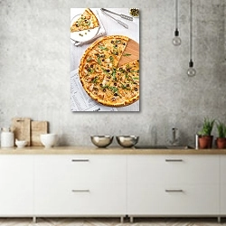 «Пицца с оливками в ресторане» в интерьере современной кухни над раковиной
