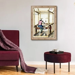 «A Venetian Weaver» в интерьере гостиной в бордовых тонах