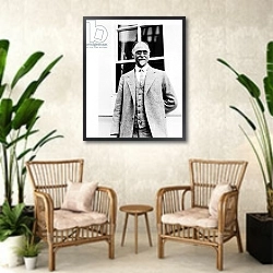 «Professor Irving Fisher, 1927» в интерьере комнаты в стиле ретро с плетеными креслами