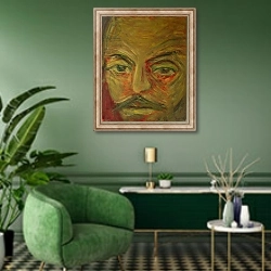 «Shakespeare, Othello, from 'The Faces of Shakespeare'» в интерьере гостиной в зеленых тонах