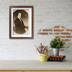 «Portrait of Anton Rubinstein 2» в интерьере кабинета с кирпичными стенами над письменным столом