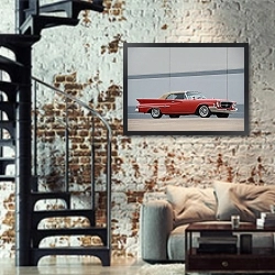«Chrysler 300G Convertible '1961» в интерьере двухярусной гостиной в стиле лофт с кирпичной стеной