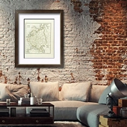 «Карта: Россия 1» в интерьере гостиной в стиле лофт с кирпичной стеной