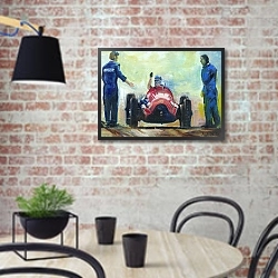 «Автомобили в искусстве 68» в интерьере кухни в стиле лофт с кирпичной стеной