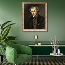 «Camille Corot 1858» в интерьере гостиной в зеленых тонах