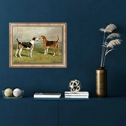 «Two Hounds in a Landscape 1» в интерьере в классическом стиле в синих тонах