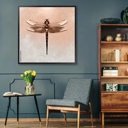 «Иллюстрация стрекозы, старый стиль» в интерьере гостиной в стиле ретро в серых тонах