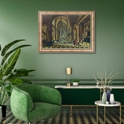 «Интерьер церкви» в интерьере гостиной в зеленых тонах