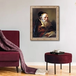 «Head of Philosopher, c.1750-60» в интерьере гостиной в бордовых тонах