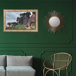 «A View on the Palatine Hill - George James Howard» в интерьере классической гостиной с зеленой стеной над диваном