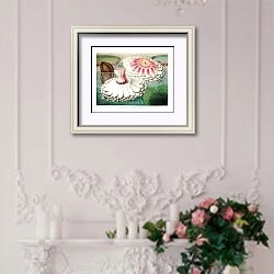 «Гигантская водяная лилия (Victoria Regia) на промежуточной стадии цветения» в интерьере в стиле прованс над камином с лепниной