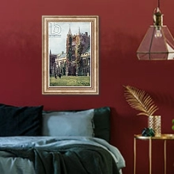 «The Founder's Tower, Magdalen College» в интерьере спальни с акцентной стеной