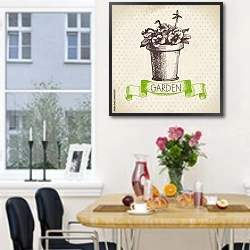 «Иллюстрация с цветочным горшком» в интерьере кухни рядом с окном