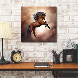 «Дикая лошадь» в интерьере кабинета в стиле лофт над столом