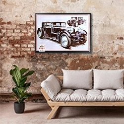 «Автомобили в искусстве 19» в интерьере гостиной в стиле лофт над диваном