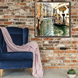«Италия. Улицы Италии #25. Винтаж» в интерьере в стиле лофт с кирпичной стеной и синим креслом