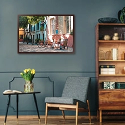 «Уличное кафе во Франции» в интерьере гостиной в стиле ретро в серых тонах