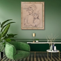«No.1857 The Misses Rigby, the two daughters of Mr Rigby of Norwich a celebrated surgeon, 1778» в интерьере гостиной в зеленых тонах