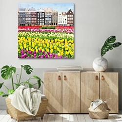 «Голландия, Амстердам. Город в цветах» в интерьере современной комнаты над комодом
