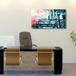 «Стальные трубопроводы в промышленной зоне» в интерьере офиса над столом начальника