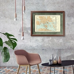 «Карта Стокгольма, конец 19 в. 1» в интерьере в стиле лофт с бетонной стеной