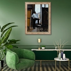 «В студии» в интерьере гостиной в зеленых тонах