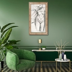 «Knee Length Study of a Nude Woman» в интерьере гостиной в зеленых тонах