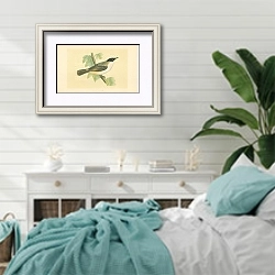 «Orpean Warbler 1» в интерьере спальни в стиле прованс с голубыми деталями