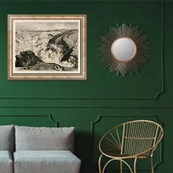 «Без названия 231» в интерьере классической гостиной с зеленой стеной над диваном