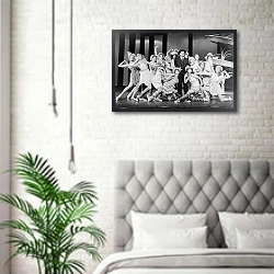 «История в черно-белых фото 468» в интерьере спальни в скандинавском стиле над кроватью