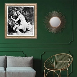 «Diana at the bath, c.1631» в интерьере классической гостиной с зеленой стеной над диваном