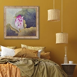 «Бутон розового лотоса ретро» в интерьере спальни  в этническом стиле в желтых тонах