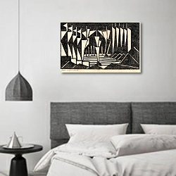 «Stylized Sailboats» в интерьере спальне в стиле минимализм над кроватью