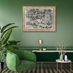 «Cattle Resting, 1807» в интерьере гостиной в зеленых тонах