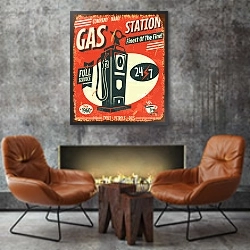 «Gas station» в интерьере в стиле лофт с бетонной стеной над камином