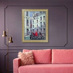 «The Popular Front, c.1936» в интерьере гостиной с розовым диваном