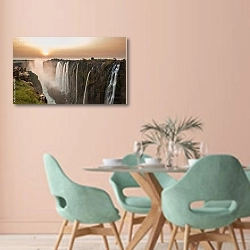 «Водопад Виктория на закате» в интерьере современной столовой в пастельных тонах