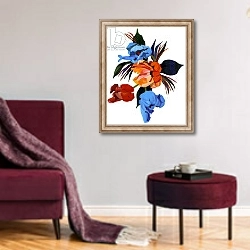 «Red and Orange and light  blue tulips» в интерьере гостиной в бордовых тонах
