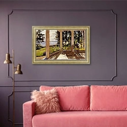 «Солнце на террасе» в интерьере гостиной с розовым диваном