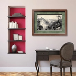 «Tivoli waterfalls, near Rome, Italy. Original, created by W. H. Bartlett and E. Brandard, published » в интерьере кабинета в классическом стиле над столом