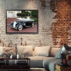 «Packard Twelve Dual Cowl Sport Phaeton by Dietrich '1935» в интерьере гостиной в стиле лофт с кирпичной стеной