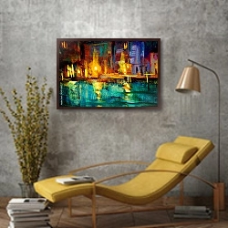 «Ночная Венеция 1» в интерьере в стиле лофт с желтым креслом